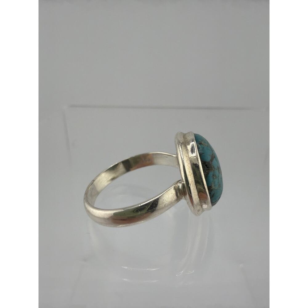 Sterling Silver Round Matrix Turquoise Bezel Ring Size 10 - Picture 5 of 7